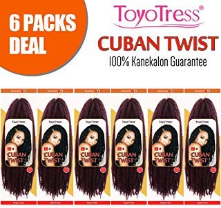 ToyoTress 6Packs 16 Inch Omber Cuban Twist Marley Hair Cuban Twist Braiding Hair Synthetic Marley Hari For Twists Crochet Braiding Hair (6Packs, 99J)