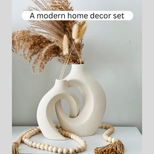 Vases For Centerpieces + Wooden Beads Garland For Farmhouse Table Decor, Ceramic Vases, Table Centerpieces For Dining Room, Boho Vases For Pampas Grass, Jarrones Decorativos Para Sala #TOP2