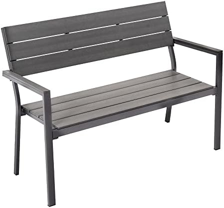 vonGarten Outdoor Garden Aluminum Bench, Patio Loveseat, Ideal for Park, Backyard, Porch, Garden, Memorial,Yard, Easy Assembly, Dark Grey