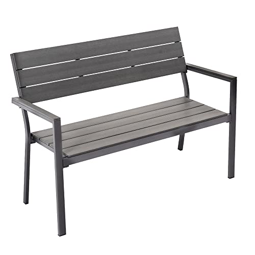 Vongarten Outdoor Garden Aluminum Bench, Patio Loveseat, Ideal For Park, Backyard, Porch, Garden, Memorial,Yard, Easy Assembly, Dark Grey #TOP2