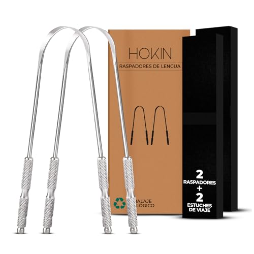 limpiador de lengua HOKIN para adultos, Raspador lengua de acero sin manchas, Tratamiento mal aliento, Tongue Scraper Cleaner 100% metálico, Cepillador de lengua para hombres y mujeres (2 piezas)
