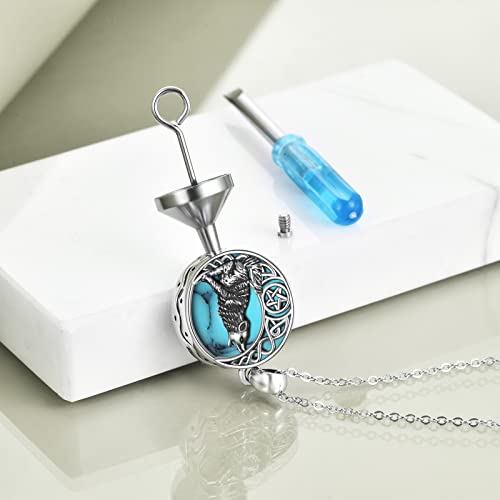 Poplyke Silver Wolf Turquoise Ashes Urn Necklace For Women Cremation Jewelry Wolf Urn Necklace For Ashes Of Loved One Sterling, Jewelry Memorial Gifts For Women Men #TOP3