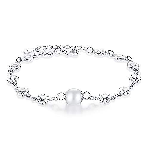 Pulsera de cuentas redondas ajustable de plata hipoalergénica