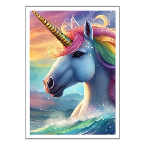 GAEKKO Quadro da parete 'L'unicorno – Essenza brillante in colori arcobaleno' su vetro acrilico con cornice portafoto in vetro acrilico 20 x 30 cm