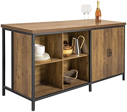 SoBuy Freistehende Kücheninsel & Küchenschrank stabil, 170x89x60cm, Küche | Multifunktionale Küchenaufbewahrungseinheit mit 4 offenen Fächern, 150 kg Tragkraft, Industrial-Stil, MD