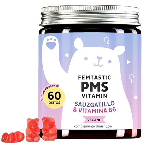 Femtastic PMS Vitamin - con 30 mg de Sauzgatillo por ración, Vitamina B6, Melisa, Dong Quai - 60 unidades (1 mes) - Vegano - Bears with Benefits