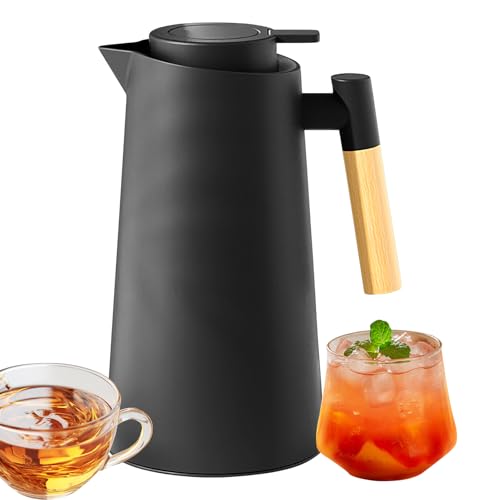 Teiera isolata – Brocca per acqua calda 1 L 1000 Ml 5,3 X 9,8 Pollice Dispenser da tavolo, contenitore sottovuoto in vetro di alta qualità per conservare liquidi | Brocca da comodino, facile da verme