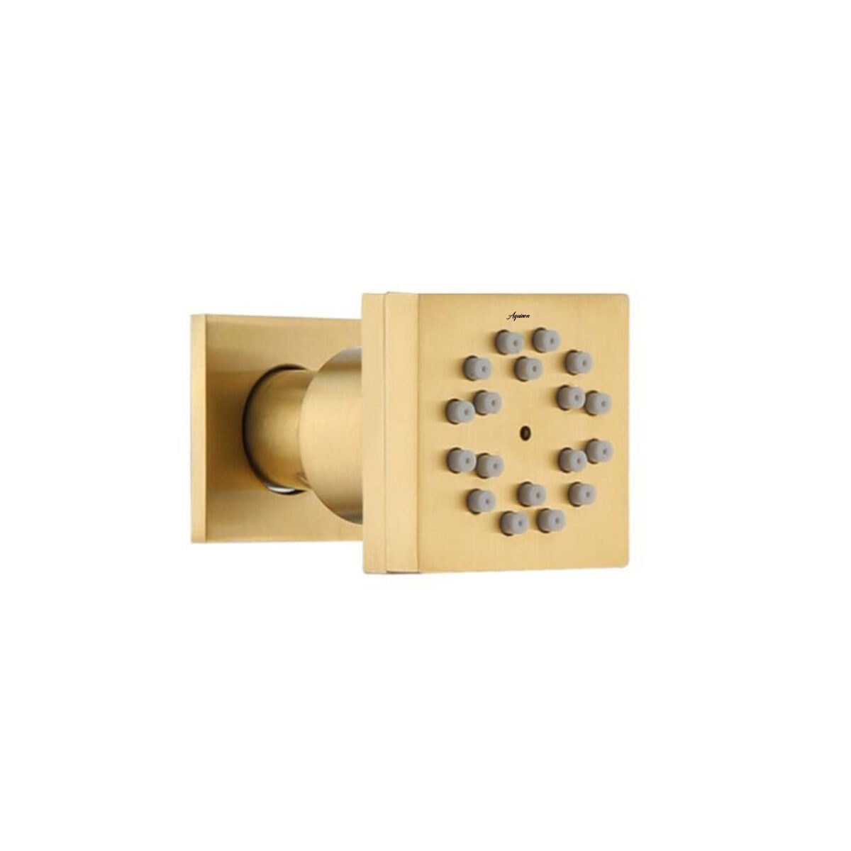 Aquieen Wall Mounted 2" Inch Square SS304 Body Shower Jet with Rain & Mist | High-Pressure Jet (Brushed Gold)
