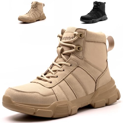 Buty ochronne lekkie buty ze stalowymi noskami mężczyźni kobiety wygodne buty robocze buty, Khaki, 12.5 UK