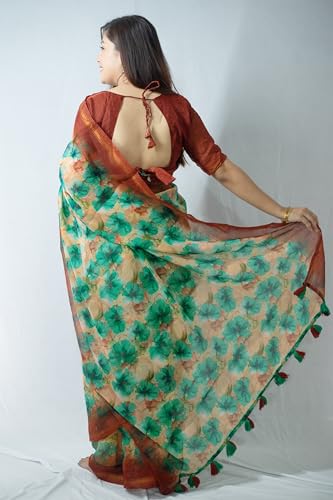 Image of MIRCHI FASHION Women Saree Cotton Abstract Printed | Lightweight Comfortable Sari for Office and Regular Daily Wear with Matching Blouse Piece
