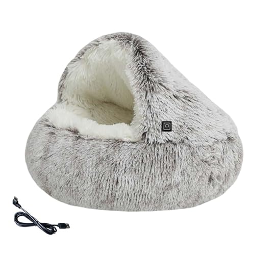 Syengery Cama Calefactada para Gatos Interior | Cueva de Gatito para Invierno,Refugio Tiempo Frío | para Dueños De Mascotas Amantes De Los Animales Clima Frío Interior Hogar Sueño Nocturno Siesta