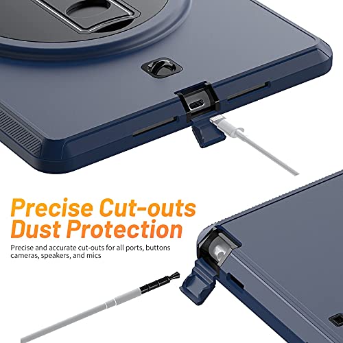 Hxcaseac Ipad 9Th/8Th/7Th Generation Case 10.2 Inch, Durable Shockproof Case With Screen Protector Pencil Holder, Rotating Hand Strap/Stand For Ipad 10.2 Inch 2021/2020/2019 - Navy Blue #TOP7