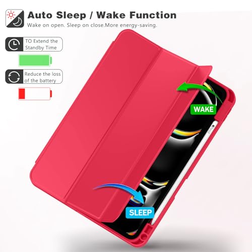 Image of ZryXal New iPad Pro 13 Inch Case (M5) 2025 / (M4) 2024 with Pencil Holder, Smart iPad Case [Support Pencil Pro and Pencil (USB-C)], Support Touch ID and Auto Wake /Sleep (Red)