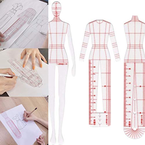 ZHONGJIUYUAN 3pcs Fashion Drawing Ruler, French Curve Ruler Sewing Humanoid Patterns Design, Clothing Measuring French Curve Rulers A4 Pattern Paper Draft Drawin (Female)