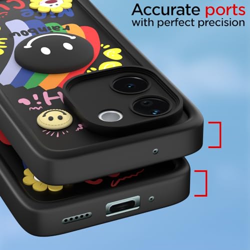 Image of Pikkme Back Cover for Vivo T3 Pro 5G / iQOO Z9s Pro 5G | Soft Silicone| Cute Rainbow Smile & 3D Cartoon Flower Design | Shockproof Raised Camera Protection Bumper Case (Black)
