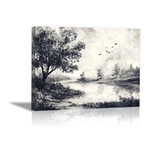 Toile murale decoration montagne et ruisseau pour design salon chic HOQIU