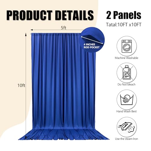 Image of 10ft x 10ft Deep Blue Backdrop Curtains for Parties, Polyester Fabric Backdrop Drapes with Rod Pockets for Weddings, Birthday, Photography, Mother's Day, Graduation Party Background Curtain, 2 Panels