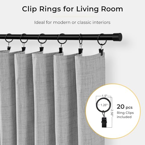 Image of INOVADAY 100% Blackout Curtains for Bedroom, Grey Black Out Curtains 84 Inch Long, Clip Rings Linen Blackout Drapes, Thermal Insulated Room Darkening for Living Room, 2 Panels - W50xL84