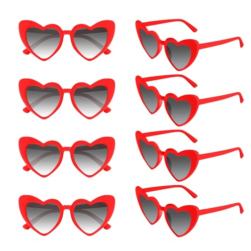 Morcheiong 8/16 Pcs Heart Shaped Sunglasses Bulk Vintage Heart Glasses Bachelorette Party Favors for Women Wedding Bridal (8 Red)