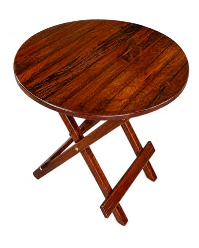 Image of WELL KNOWN Foldable Wooden Coffee Table & Stool, Brown, Round | Compact Furniture, For Home, Garden, Outdoor, Living Room, Standard