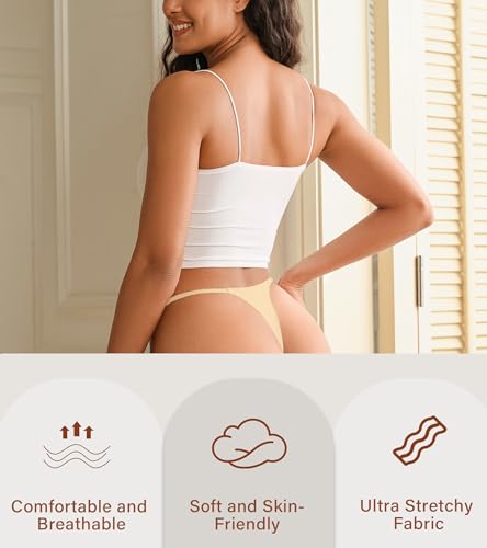 Image of DEANGELMON Seamless G-string Thongs for Women - No Show Thong Underwear Low Rise Stretch Panties Workout Pack