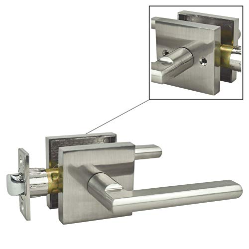Image of Nuk3y Hulk Series Lever Door Handle Slim Square Modern Contemporary Lever Set (Passage, Satin Nickel)