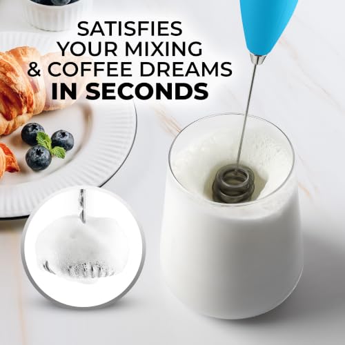 Image of Zulay Kitchen Powerful Milk Frother Wand With Duracell Batteries - Ultra Fast Handheld Drink Mixer - Electric Whisk Foam Maker for Coffee, Lattes, Cappuccino & Matcha - Triple Whisk - Pacific Blue