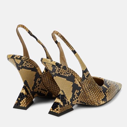 Women's Snakeskin Slingback Heels with Wedge Heel Closed Pointed Toe Backstrap Slip On Pumps Fashion Party Dress Shoes Ladies3