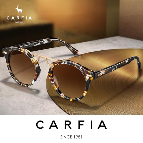 Image of CARFIA Small Face Acetate Polarized Sunglasses for Women UV Protection, Retro Double Bridge Eyewears Metal Brow Round Sunnies