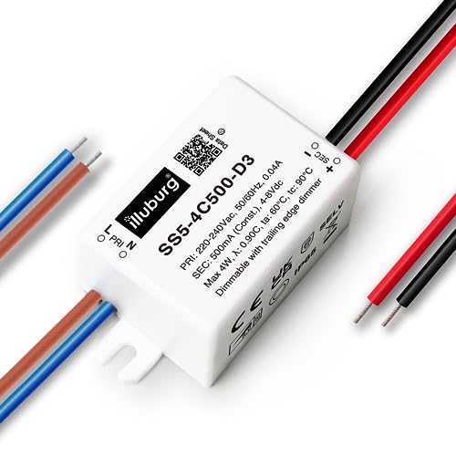 illuburg Trasformatore LED Dimmerabile TRIAC 500mA Corrente Costante 2W - 4W per Lampada LED Alimentatore Driver