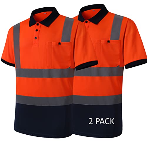 HATAUNKI 2-Pack Short Sleeve Polo Shirt with Security Pocket, Color, Orange-Blue-08, XL