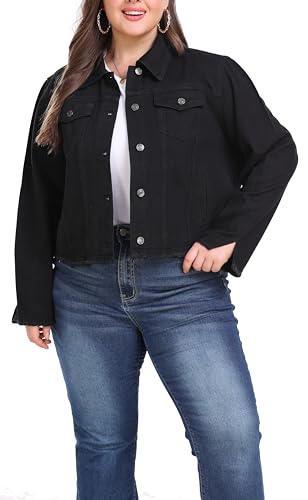 andy & natalie Women's Plus Size Jean Jacket Fashion Lightweight Denim Jackets Frayed Hem Casual Jacket3