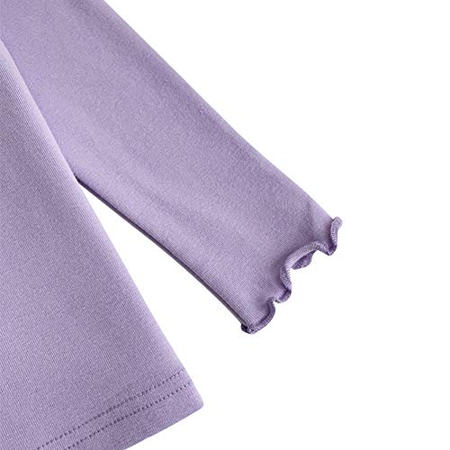 Girls Lettuce Edge Trim Mock Neck Long Sleeve Slim Fit T-Shirt Tops Lightweight Knit Tee3