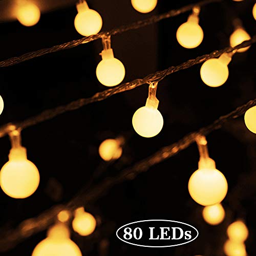 AOOKEY LED Guirlande Lumineuse 10M 80 Ampoules LED à Piles Petites Boules Blanc Chaud Décoration Romantique