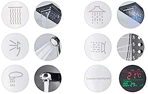 Shower Tower System LED Blue Shower Head Rain and Waterfall Shower Massage Jets Hand Sprayer Tub Spout LED Temperature Display 6 Handles Shower Panel miniatura 5
