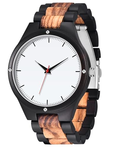 Montre en bois pour homme légère et anti-irritation cadran blanc