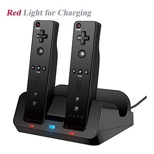 Wii U Charger, Wii Charging Station Wii Dock Stand for Wii Remote & Wii U Gamepad, 2pcs 2800mAh Batteries & Charging Cord -Black