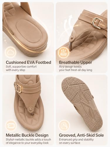 Image of Carrito, Women Wedge Heels Thong Sandals| Comfortable Flats Sandals | Comfort Orthopaedic Sandals for Women| Doctor Slippers /Flip-Flops | Arch Support & Heel Cushion | Lightweight Anti-Skid Sole | Ultra-Cushioned Shock Absorbing Footbed | Available in Open Toe & Toe Separator Style