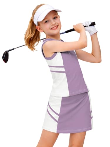 Image of AOBUTE Girls Tennis Golf Outfit Tank Top and Skirt with Shorts Set 4-12 Years