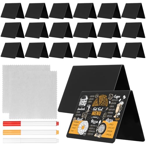 21 Pcs Mini Ardoise Effacable, Petite Ardoise de Table, Petit Tableau Noir, Mini Tableaux Noirs, Etiquette de Prix en V pour Buffet Fête Mariage(100 x 75 mm)...