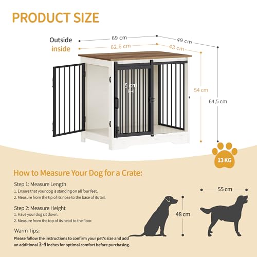Hzuaneri Hundekäfig Möbel, 69 cm Hundebox, 2 Türen, Moderne Hundekäfig Indoor für kleine/mittlere/große Hunde, Beistelltisch, Hundebox für Zuhause 69 × 49 × 64,5 cm, Weiß Braun DFC84314B