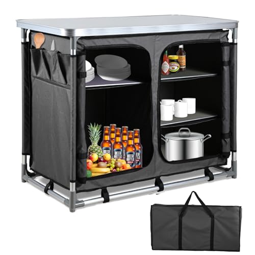 Hebitod Campingküche Campingschrank faltbar Faltschrank Klappschrank, für Camping,Garten Grillen,Picknick, 97x78x50cm mit Tragetasche