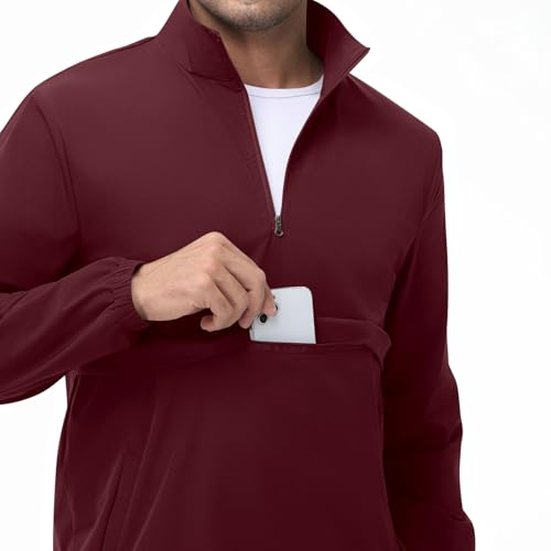 Image of EDITCOZY Men's Lightweight Quarter Zip Pullover Casual Windbreaker for Running Golf Jackets with 3 Pockets