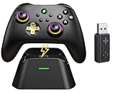 HELLCOOL PC Controller mit Ladestation, 2.4GHz Wireless Controller PC Gamepad mit Hall Joysticks&Trigger/Cooles RGB Licht/1000mAh Akku, PC Gaming Controller Kompatibel mit PC/Switch/Android/IOS