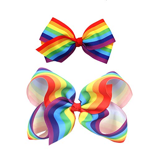 Rainbow Hair Bow With Clip Grosgrain Ribbons Hairclips For Girls Jb35 (2 Pcs-Set B) #TOP27