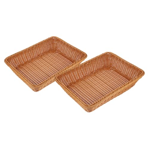 Cesta rectangular tejida de PP para pan y cubiertos, juego de 2 piezas rústicas 2