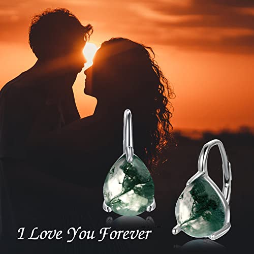 925 Sterling Silver Moss Agate Opal Larimar Turquoise Black Onyx Rose Quartz Amethyst Garnet Moonstone Leverback Earrings for Women Teardrop Hoop Earrings Birthstone Jewelry2