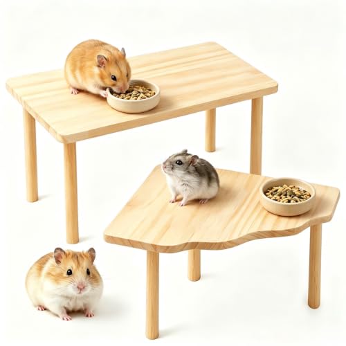 Hamster Platform 2 Pcs Wooden Hamster Stand and Table Modular Platforms for Hamster Cage Accessories for Dwarf Syrian Hamsters Gerbils Mice Degus Small Pets