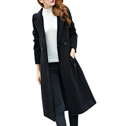 K-youth® Elegantes Abrigos De Mujer Invierno Largos Fiesta Bolsillos Chaquetas Rompevientos Outcoat (Negro, L)