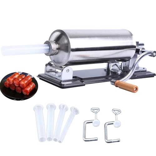 KayEsampra Remplissage de saucisses ,Poussoir à Saucisses, Machine à Saucisse, Machine de cuisine horizontale en acier inoxydable faite maison pour remplir la viande,Capacité de 4.8L,avec 4 Tubes